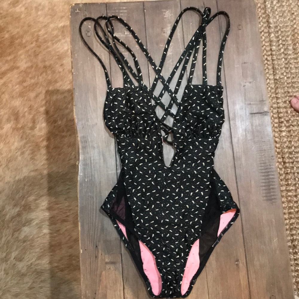 Strappy one-piece with mesh sides!!! HOTT!!
